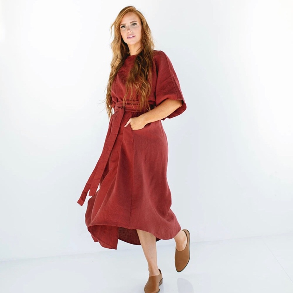 Suunday Ema Dress- Red Pear (100% linen)